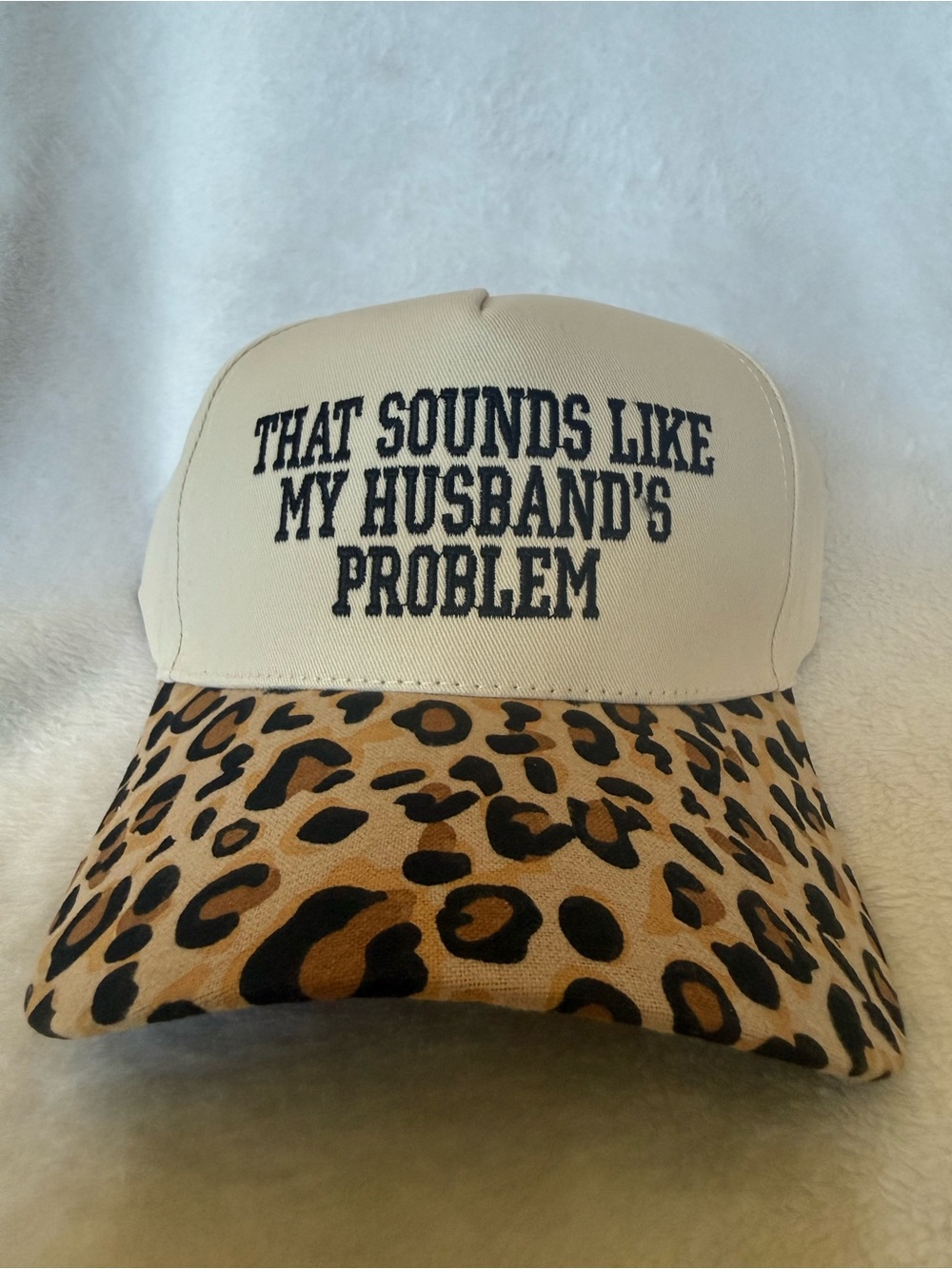 Zenana Outfitters Cream Trucker Hat with Leopard Print Visor